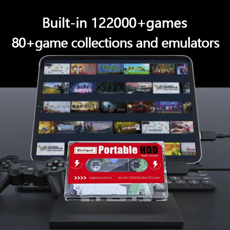 KINHANK Super Console 500G Gaming HDD 100000 Video Games 70 Emulators For DC/MAME/SS/NAOMI/PS2/PS1 Plug and Play Batocera OS