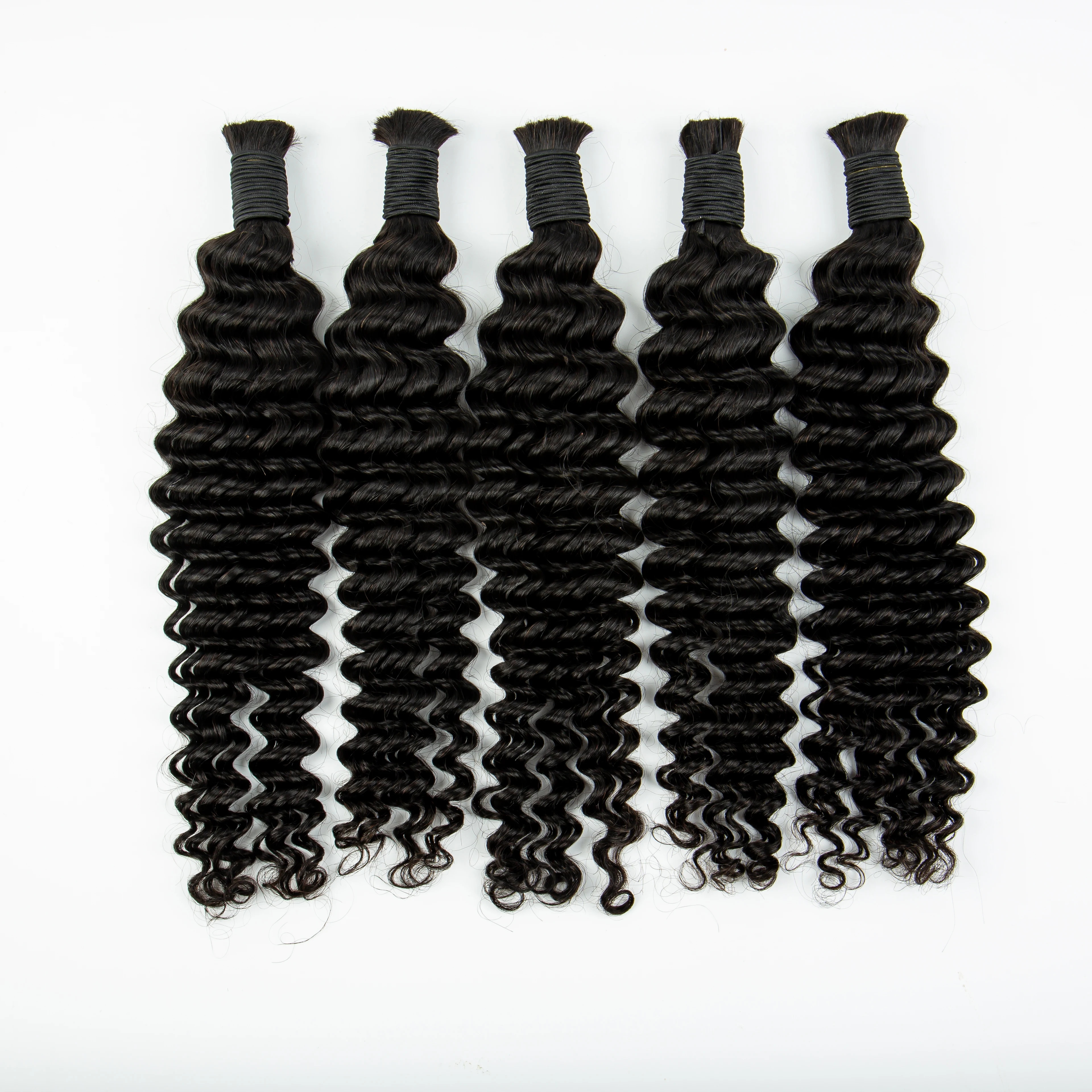 Deep Wave Curly Bulk Braiding Hair 100% มนุษย์ผมไม่มี Weft Boho Braids Extensions ธรรมชาติบราซิล Virgin Hair Bulk