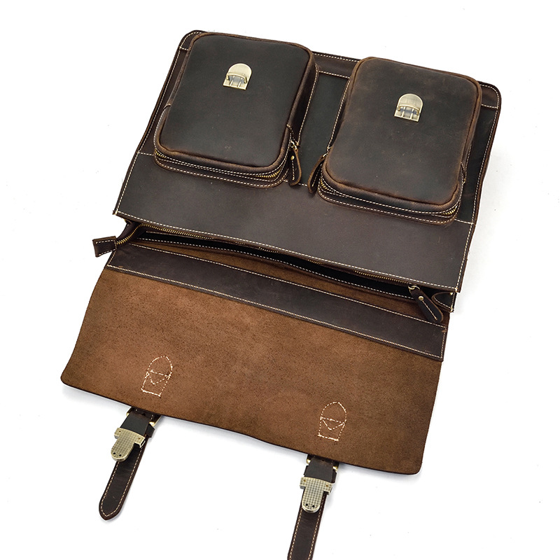 Modische Retro-Aktentasche aus Leder mit großer Kapazität, Oberschicht aus Leder, Laptoptasche, Crazy Horse Skin, 15-Zoll-Computer-Umhängetasche