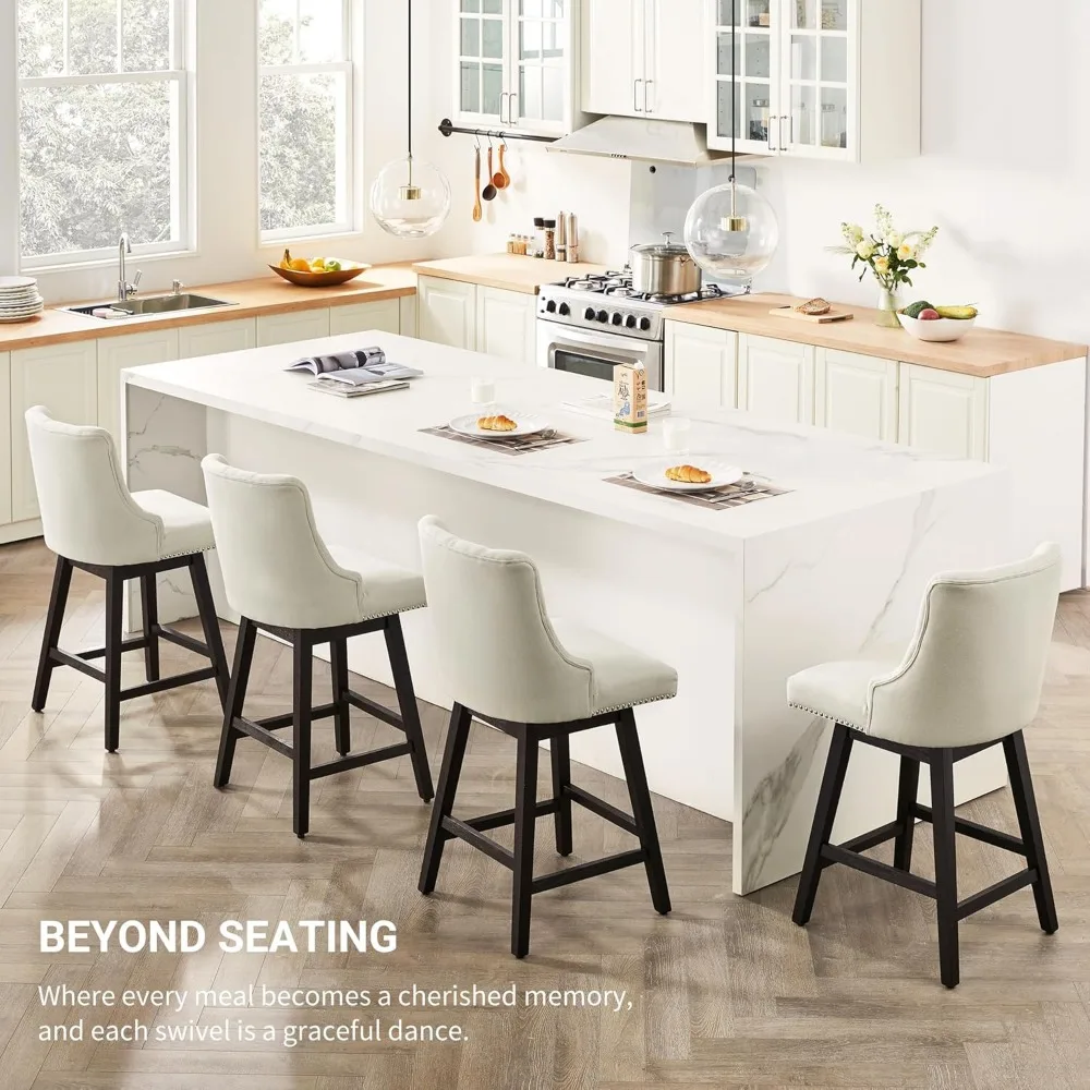 Swivel Bar Stools Counter Height, 26" Upholstered Swivel Counter Stools with Back Set of 4, Modern Kitchen Island Stools with