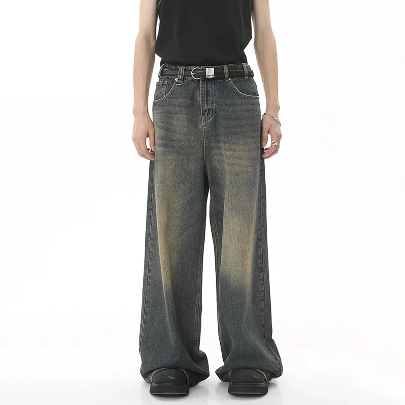 Nuevos pantalones vaqueros holgados de pierna recta para hombre, pantalones vaqueros informales de lavado Vintage a la moda para hombre, pantalones de calle de marca Popular para jóvenes