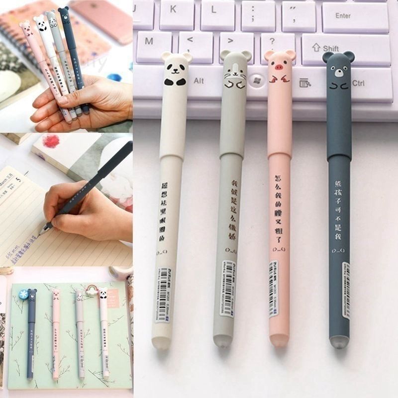 Kawaii – ensemble de stylos Gel effaçables, animaux de dessin animé, chat mignon, tige de recharge effaçable, poignée lavable, papeterie scolaire