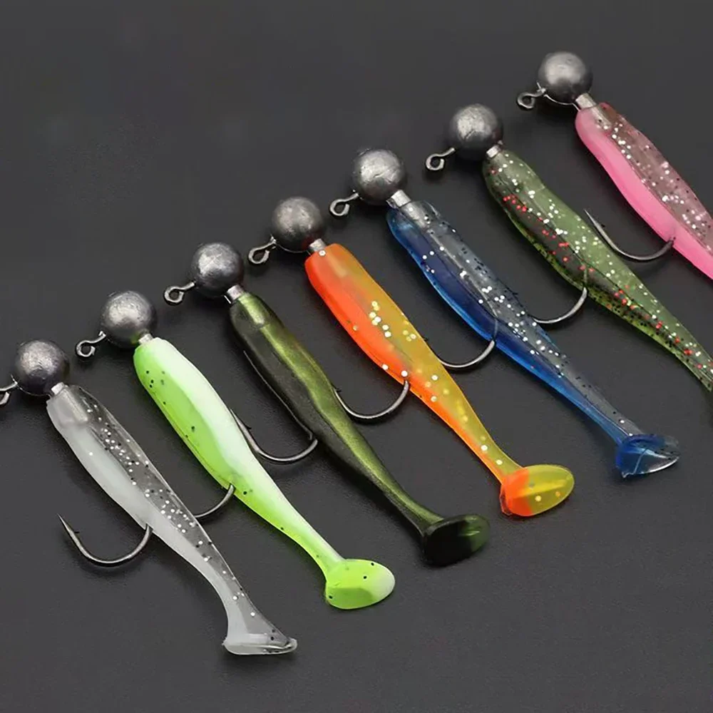 10PCS Soft Lure 5.5 ซม.7 ซม.10 ซม.T TAIL หนอน 3PCS Jigging HEAD Hook 3g 5g 10g โลหะ JIG ปลาคาร์พตกปลา Pesca Swimbait ชุดเกียร์เหยื่อ