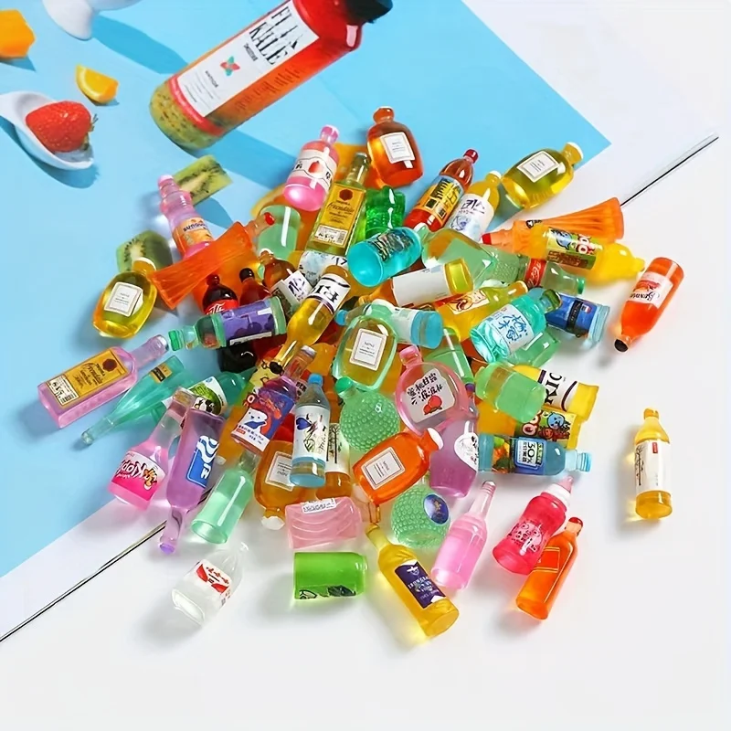 50 piezas de mini botella de bebida, decoración para casa de muñecas, funda para teléfono móvil DIY, botella de vino, decoración para casa de muñecas