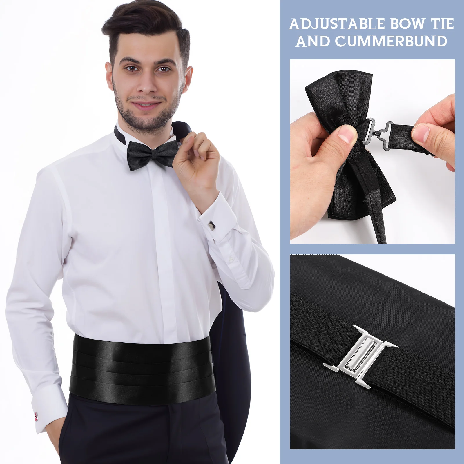 Conjunto de corbatas de moño para hombre, conjunto de pañuelos de esmoquin suave a la moda, color negro
