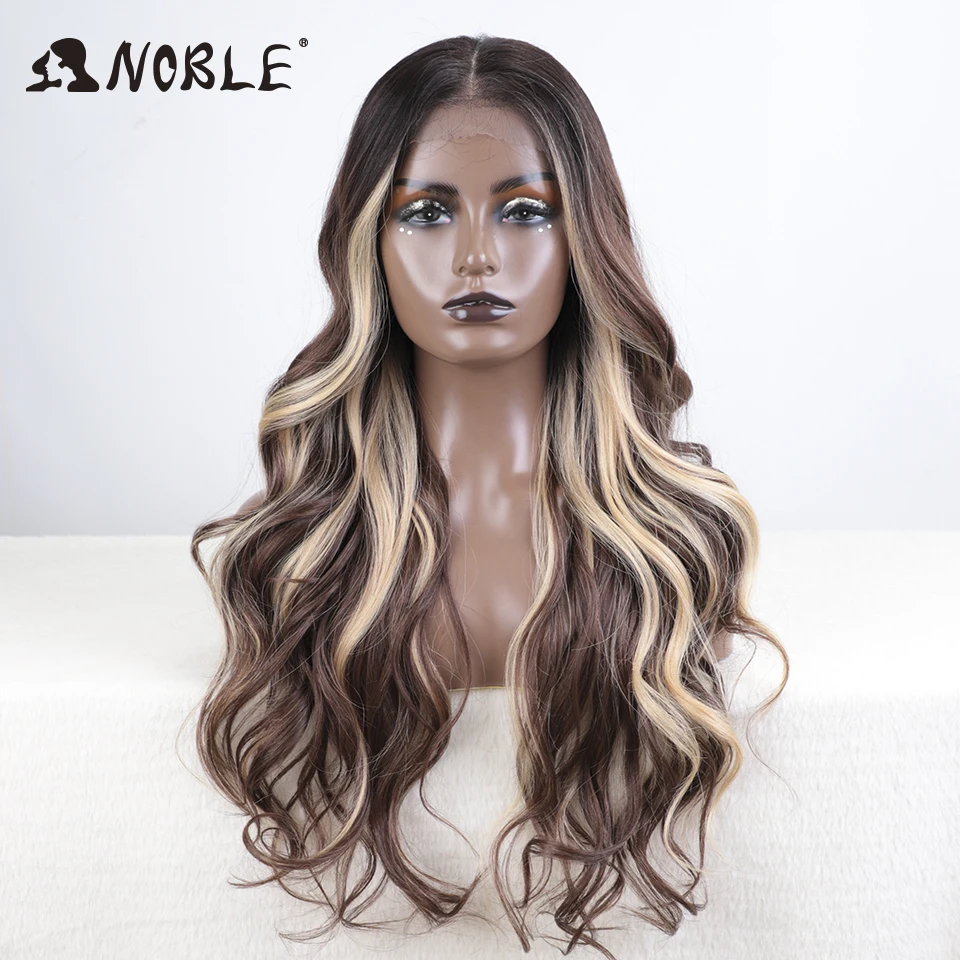 Noble-Peluca de cabello sintético estilo largo y ondulado, pelo con malla frontal para mujeres negras, longitud de 30 pulgadas, color rubio efecto degradado 360, rojo, afroamericano, cosplay