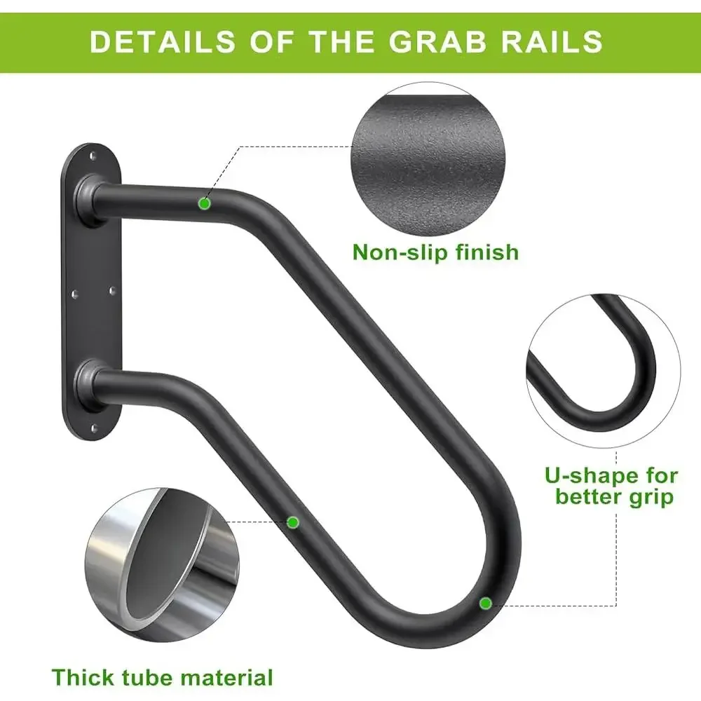 Outdoor Wall Mount Handrails U Shape Safety Rails Indoor Outdoor Stairs 17'' No Assembly Required Non Slip Design Reinforced