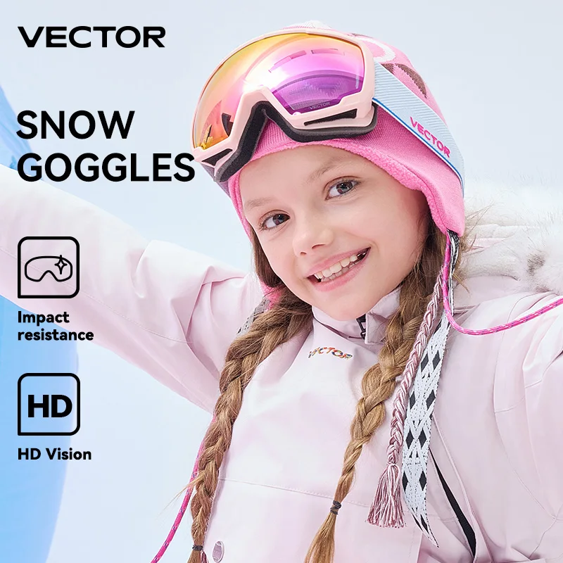 Детские лыжные очки VECTOR, оправа с принтом и ремешком для мальчиков и девочек, сменные магнитные линзы, солнцезащитные очки UV400, противотуманные зимние очки