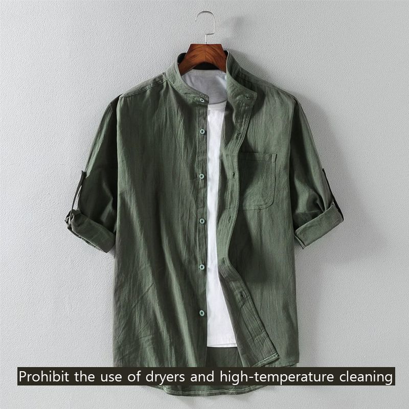 Spring and Summer Stand Collar Five-point Mid-sleeve Fashionable Men's Short-sleeved Shirt Seven-point Sleeve Large Size Men's