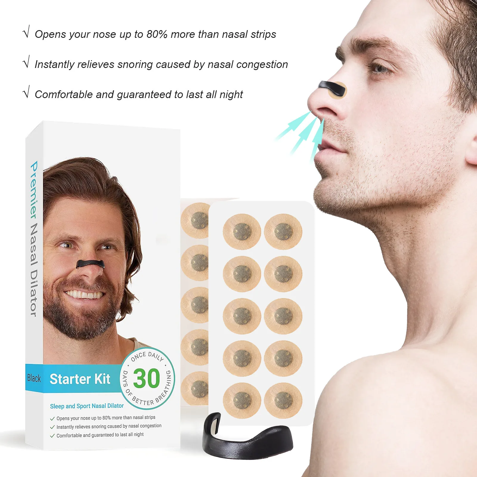 60PCS Sport Dilatatore Nasale Sonno Respirazione Nasale Dilatatori Starter Kit Naso Respirare Strisce Strisce Nasali Magnetiche Ridurre Il Russare