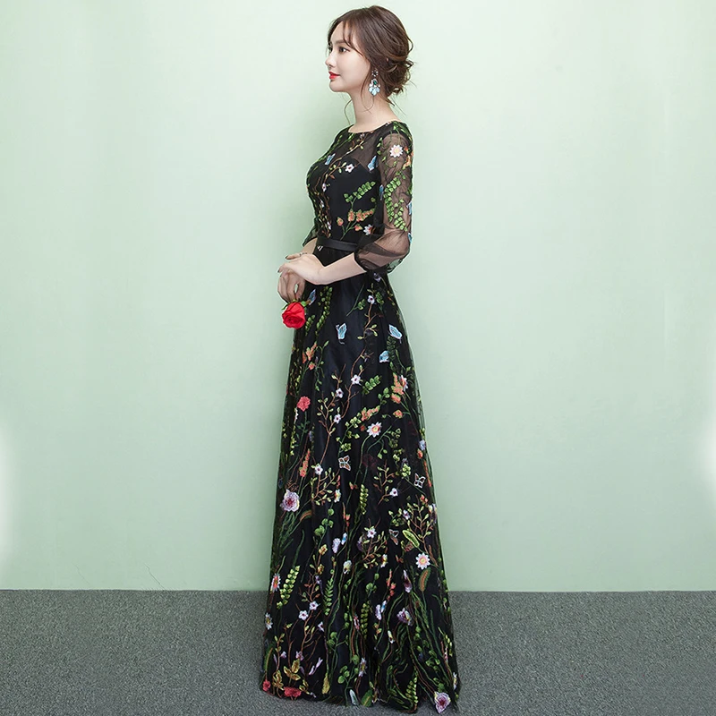 ใหม่ยาวอย่างเป็นทางการดอกไม้ชุดราตรี DongCMY Robe De Soiree เย็บปักถักร้อย Plus ขนาดแขนสั้นพรหมชุดเดรสปาร์ตี้
