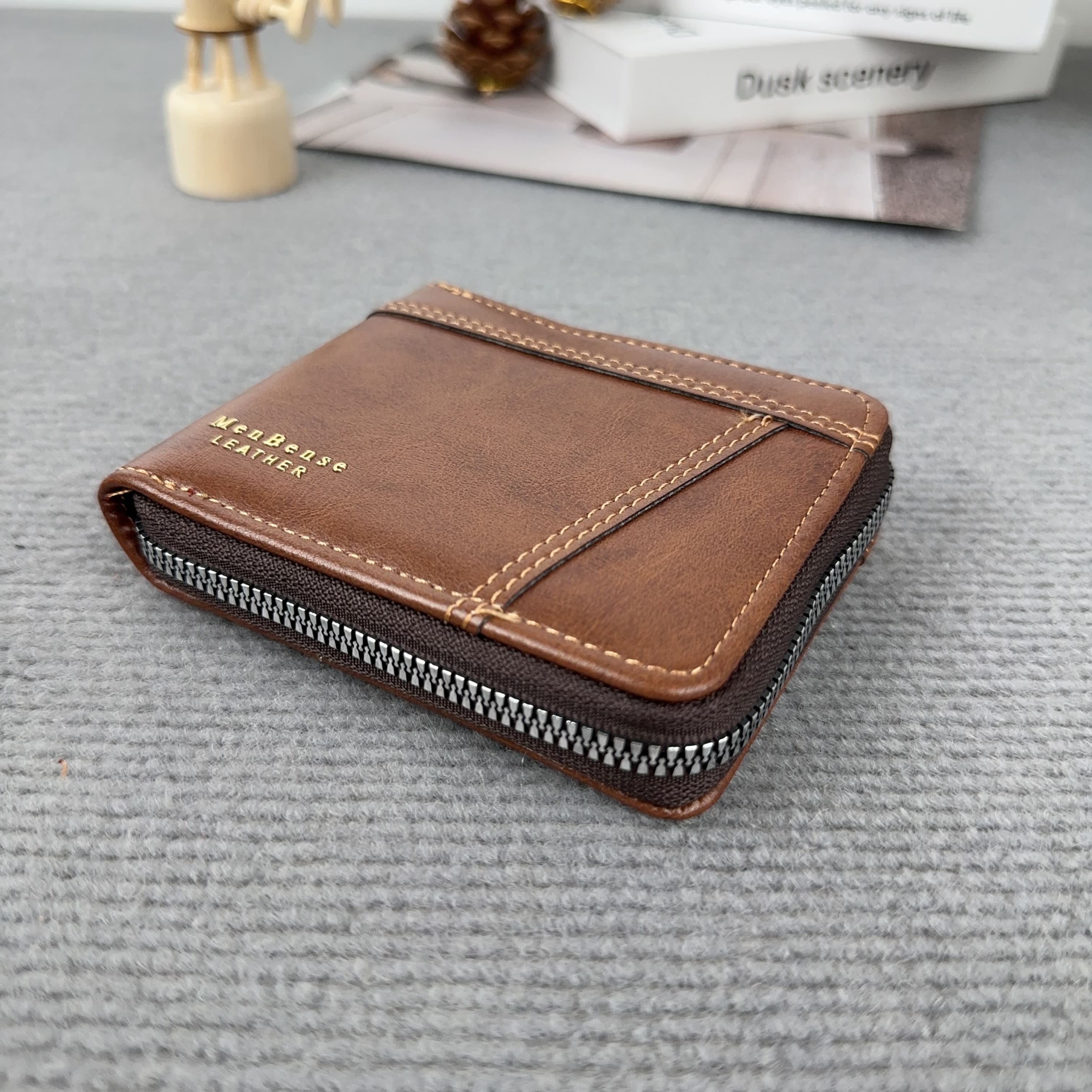 New Men's Business Wallet Classic Spliced Zipper Multi Card Short Wallet Large Capacity Card Bag Zero Wallet