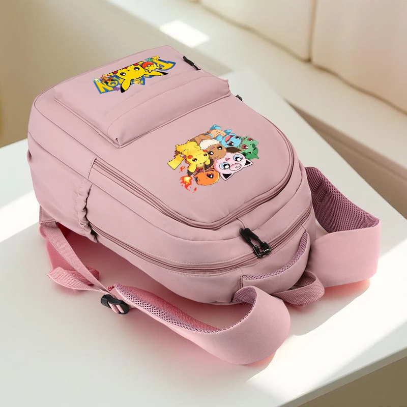 Pikachu Large Capacity Backpack - Preppy Nylon Bag with Adjustable Straps for Daily Commute and Back to School, Travel Carryall