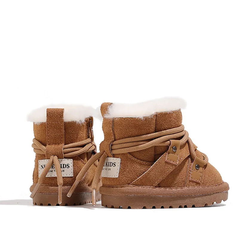 2024 ใหม่ฤดูหนาวเด็กรองเท้าบู๊ตหิมะหนัง WARM Plush ทารกรองเท้า Soft Sole รองเท้าเด็กแฟชั่นเด็กวัยหัดเดินรองเท้า 16-25