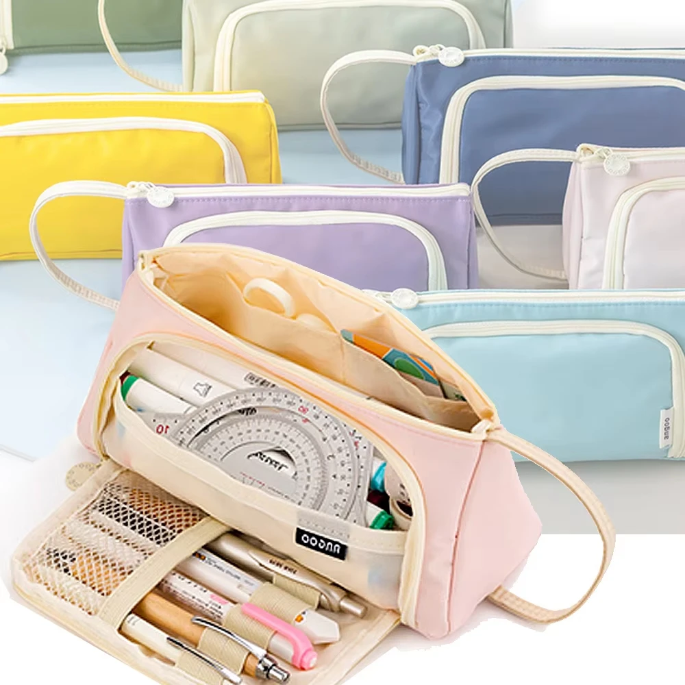 Estuche para lápices y bolígrafos de Gel, estuche para lápices estacionarios para niños, bolsa para bolígrafos, bolsa de almacenamiento de viaje para cosméticos de gran capacidad multicapa
