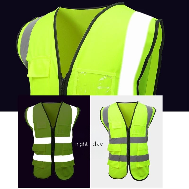 Grid Summer Reflective Safety Vest High Visibility Night Work Security Sleeveless Construction Workwear Zipper Pockets Adults