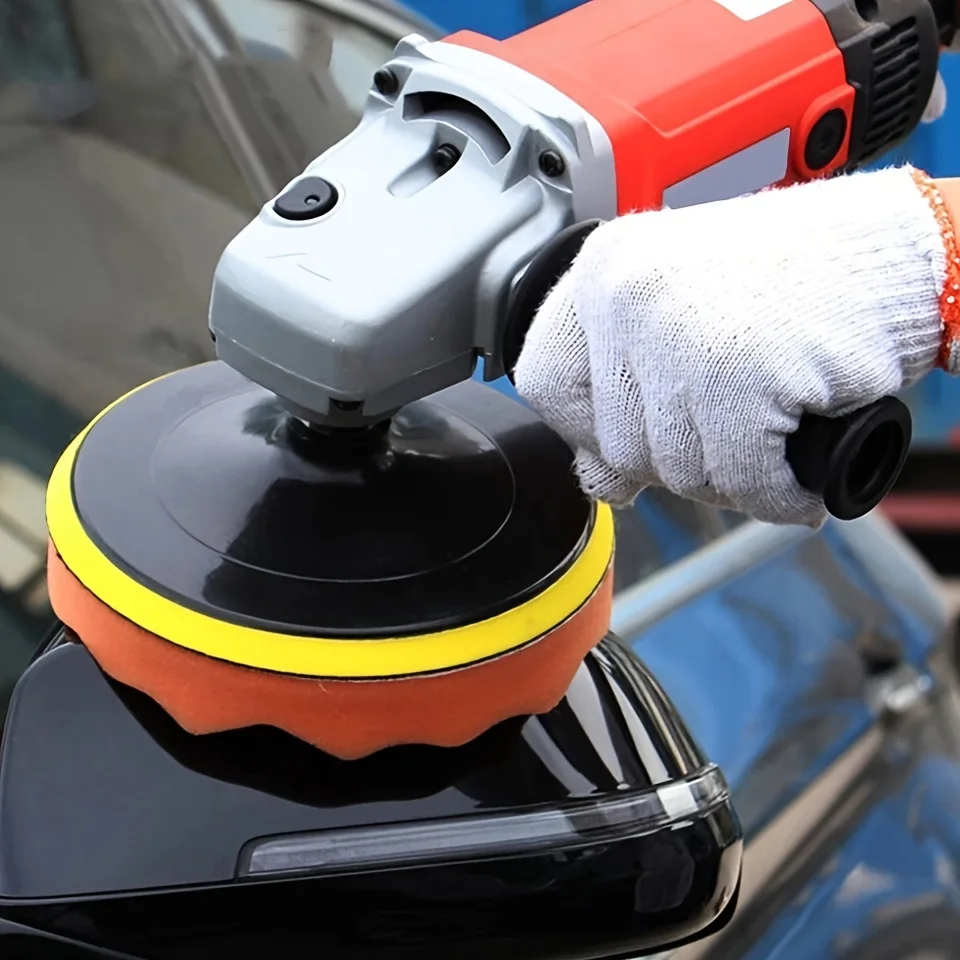 6 unids/set de almohadillas para pulir autos, discos para pulir el cabello de esponja, discos para pulir en forma de coche, con adaptador de taladro para tablero posterior