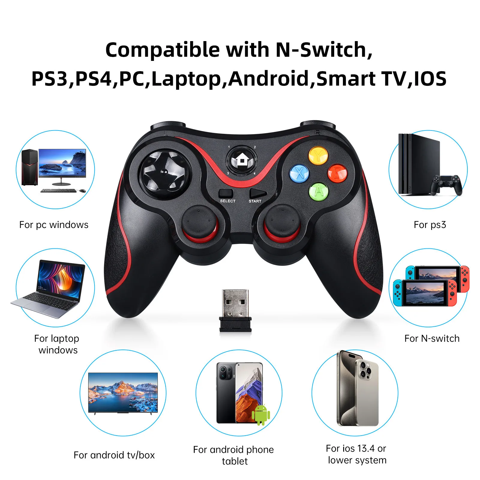 Controlador de jogo sem fio compatível com bluetooth para android gamepad controle pc joystick para ps3/ps4/switch console acessórios
