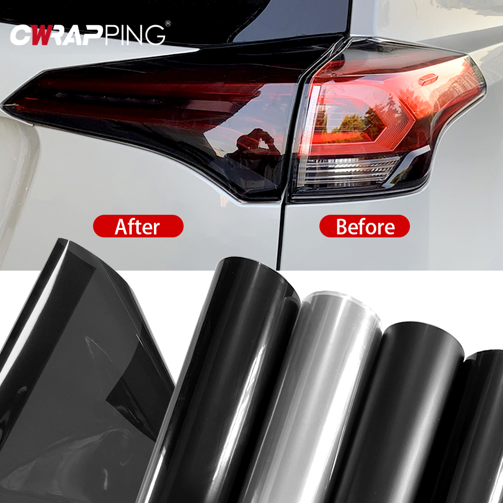 Película de PVC transparente brillante, color negro ahumado, tinte para faro trasero, cubierta envolvente, película adhesiva de lámina, película blindada para coches