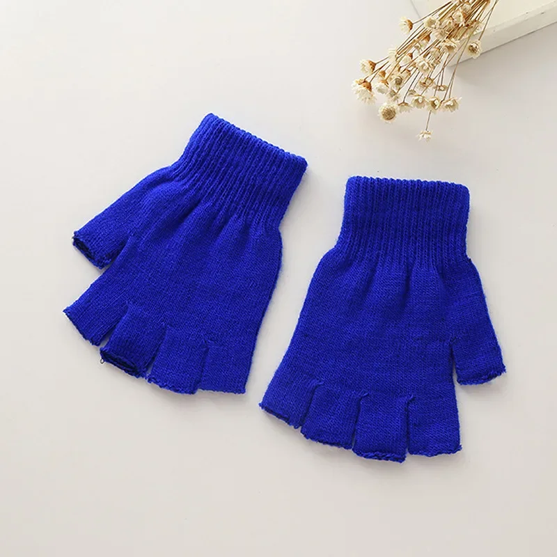 1 par de guantes sin dedos de medio dedo negros Unisex para mujeres y hombres guantes de trabajo cálidos de invierno de algodón de punto de lana para muñeca