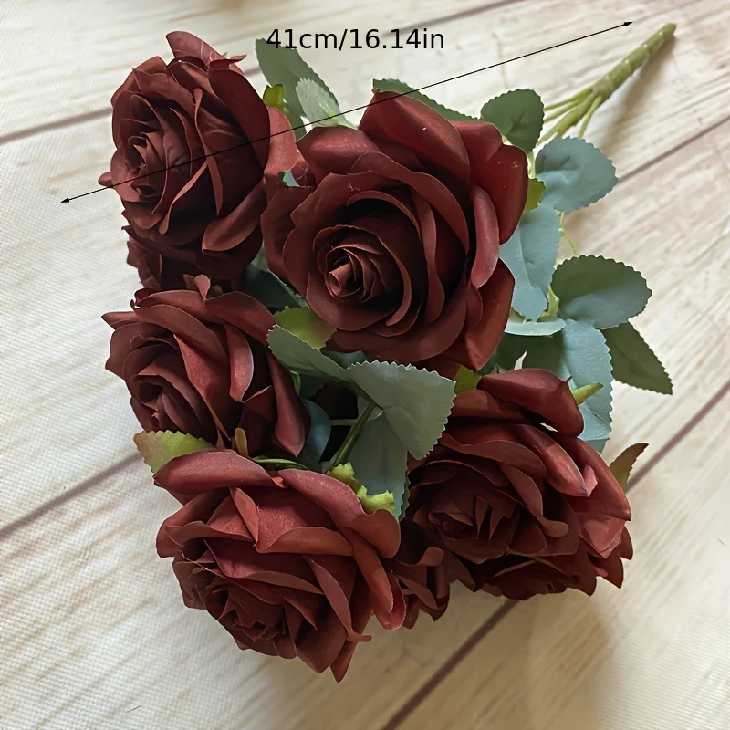 Bouquet de Simulation Artificielle pour Décoration, Ornements, Rose à 9 Têtes, Petit Angle, Prise de Vue de Mariage à Domicile, Nik