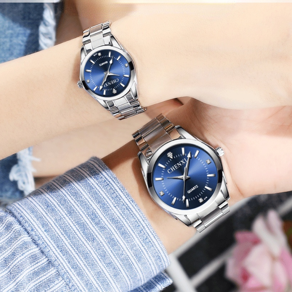 Reloj de cuarzo de acero inoxidable para parejas, cronógrafo de marca Simple, clásico, resistente al agua, Masculino