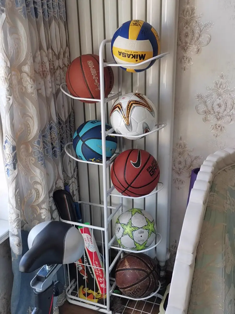 Rack de armazenamento simples para crianças, rack de bola para basquete, futebol, voleibol, badminton, casa interior
