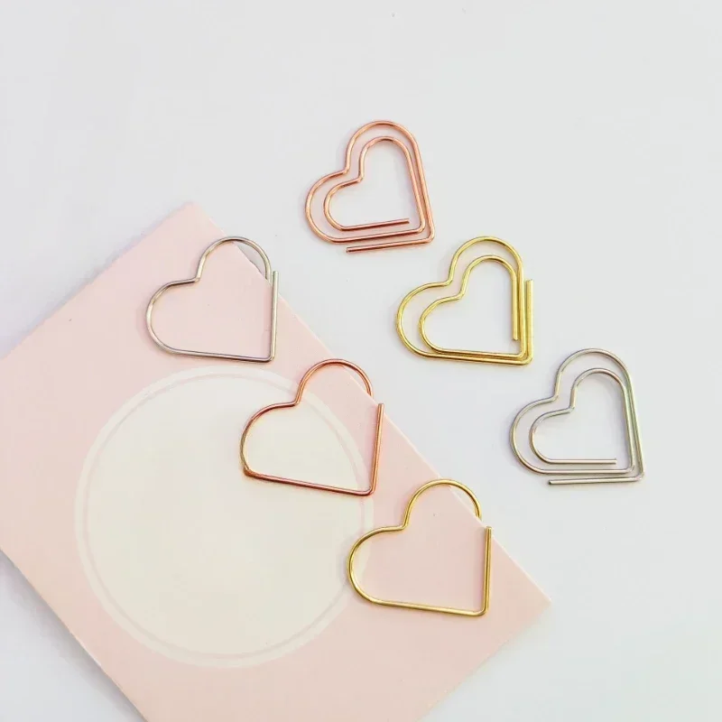 50 ชิ้น/แพ็คหัวใจคลิปโลหะ MINI เอกสาร Binder คลิป Bookmark Book Binding Notebook Decor เครื่องเขียนโรงเรียน Binding Supplies
