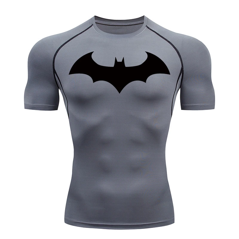 バットグラフィック圧縮シャツ男性用半袖ラッシュガードジムトレーニングランニング Tシャツ夏アスレチック速乾 Tシャツトップス