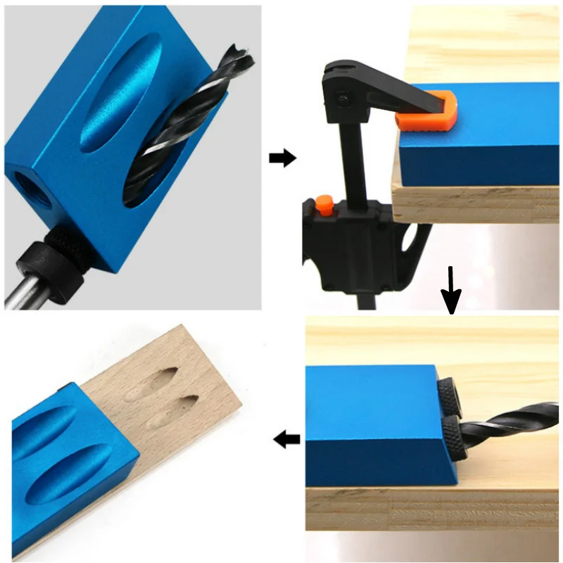 Pocket Hole Jig Kit Woodworking Hole Drilling bit 15 Degree Drill Guides Joint Angle Drive Adapter Locator Carpentry Tool