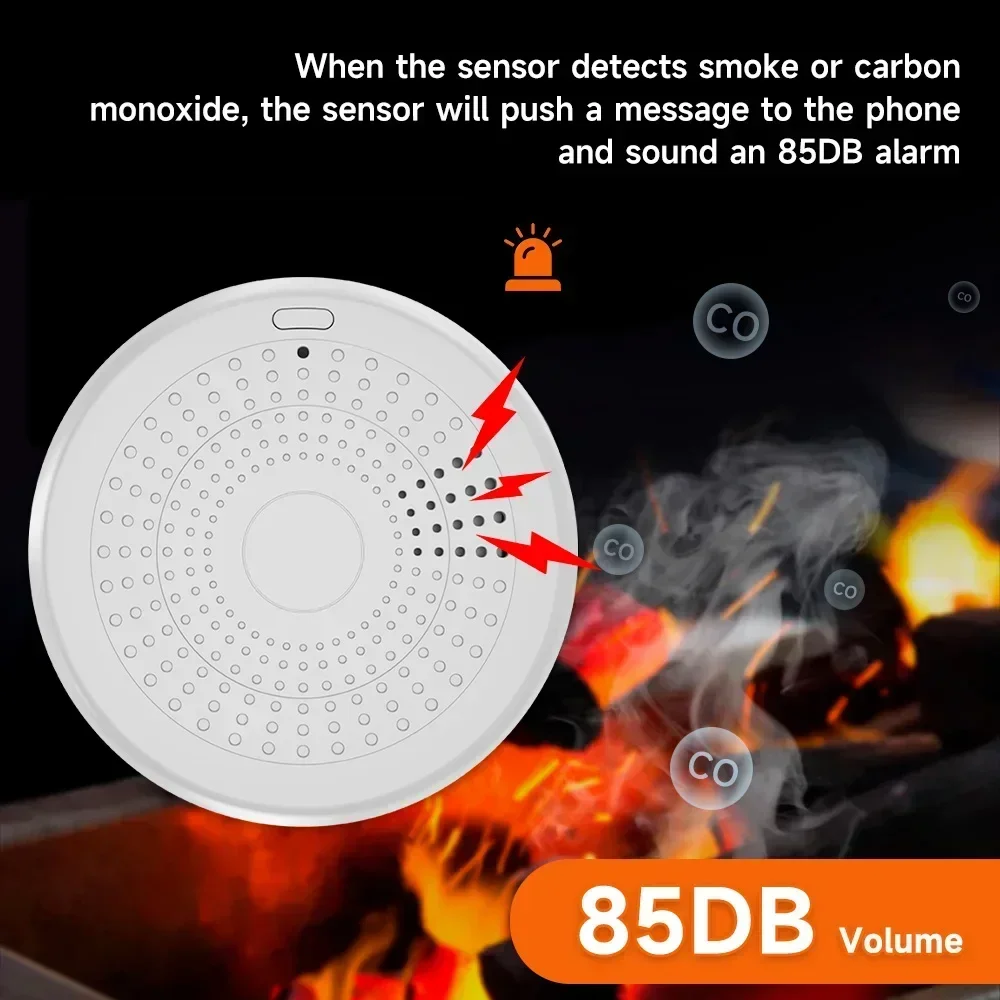 Tuya Zigbee 2 ใน 1 รุ่นสมาร์ท CO และเครื่องตรวจจับควันควันไฟเสียง Alarm Sensor เครื่องตรวจจับก๊าซคาร์บอนมอนอกไซด์สมาร์ทบ้าน