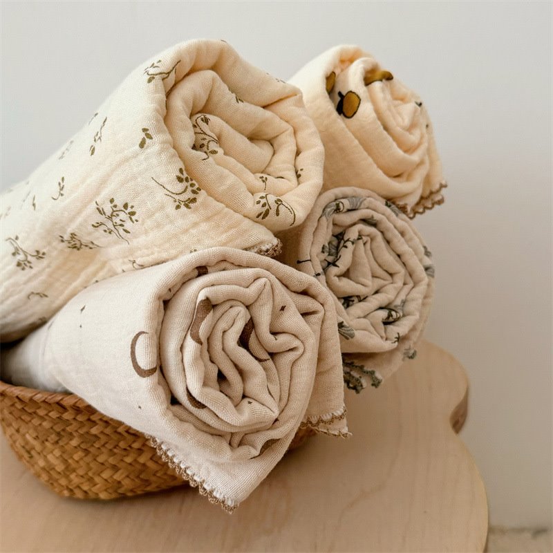 2 層ブランケット新生児花柄コットンモスリンおくるみ薄型ベビーサマーブランケット幼児ベビーバスタオル100X100CM