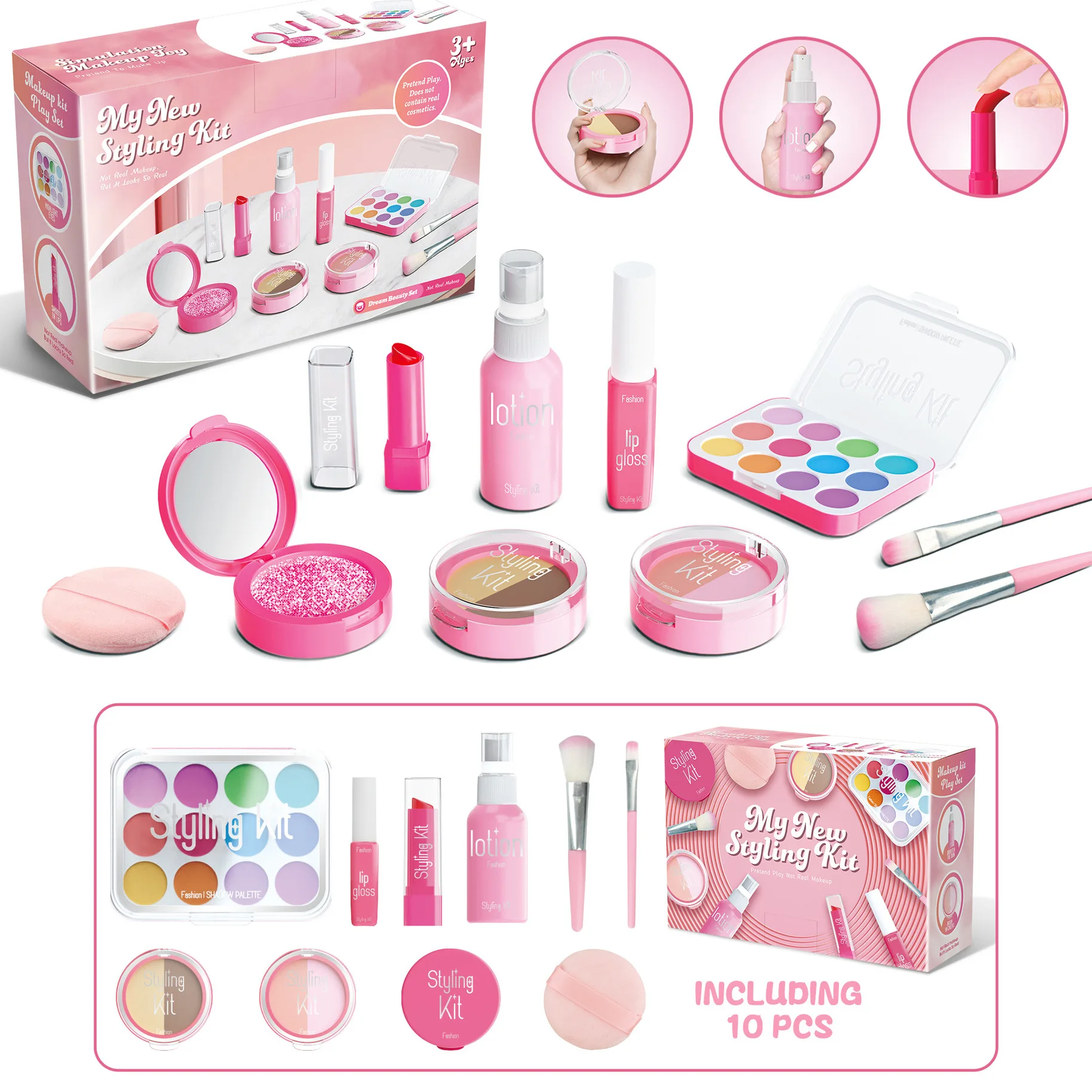 New Non-toxic Girl Makeup Toy Set Children's Pretend House Simulation Cosmetics Toys with Eyeshadow Palette Lipstick Applicator