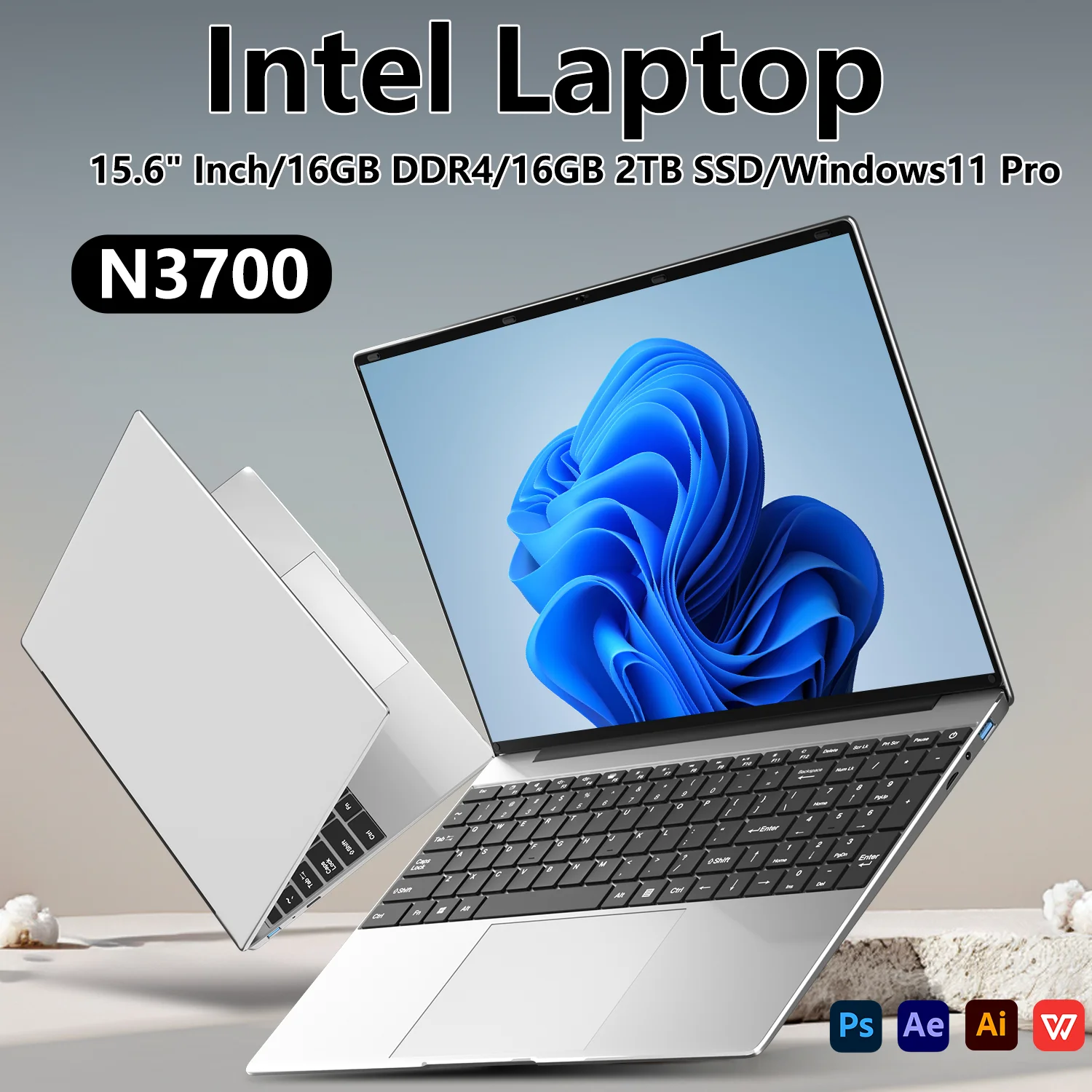 Laptop-Computer Windows 11 Pro Intel N3700 2025 Notebook-PC 15,6 Zoll Gamer 16 GB RAM 2 TB SSD 1920 * 1080 Büro-Studiencomputer-PC