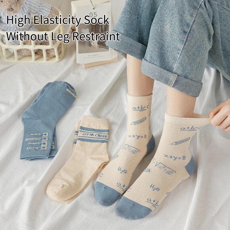 5 pares de calcetines de media pantorrilla bonitos y a rayas para las cuatro estaciones de primavera para mujer, bonitos y jóvenes, a la moda y cómodos