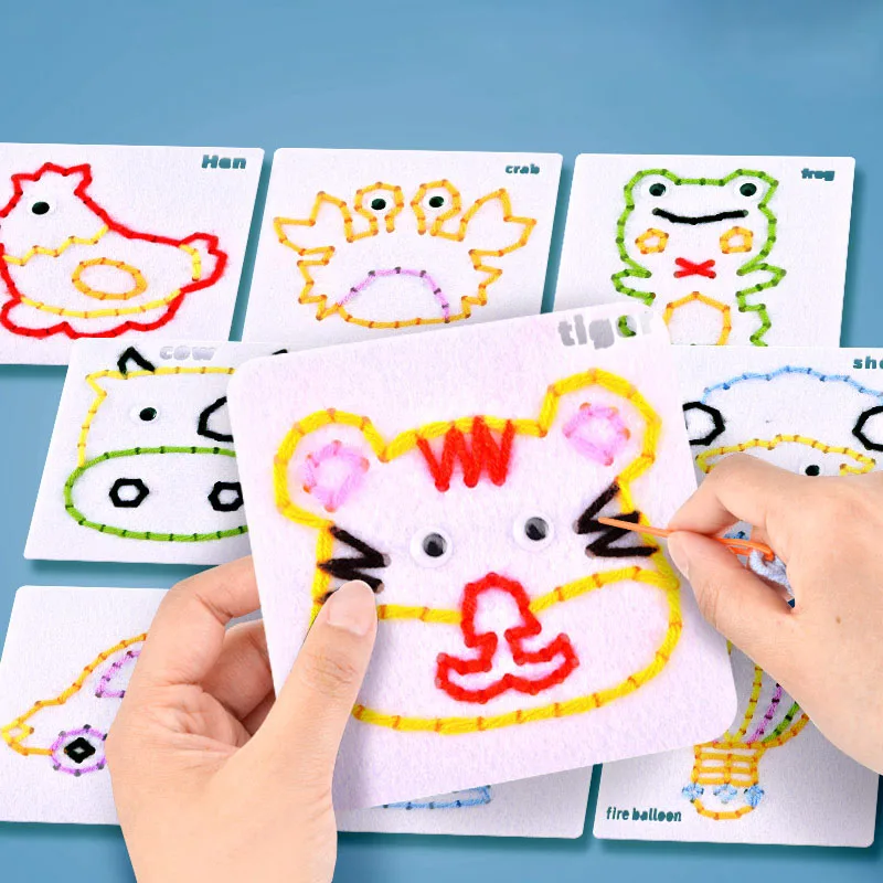 Montessori Vliesstoff Schnürspielzeug für Kleinkinder Kinder Cartoon Tier Nähset Feinmotorik Beschäftigt Board DIY Kunsthandwerk