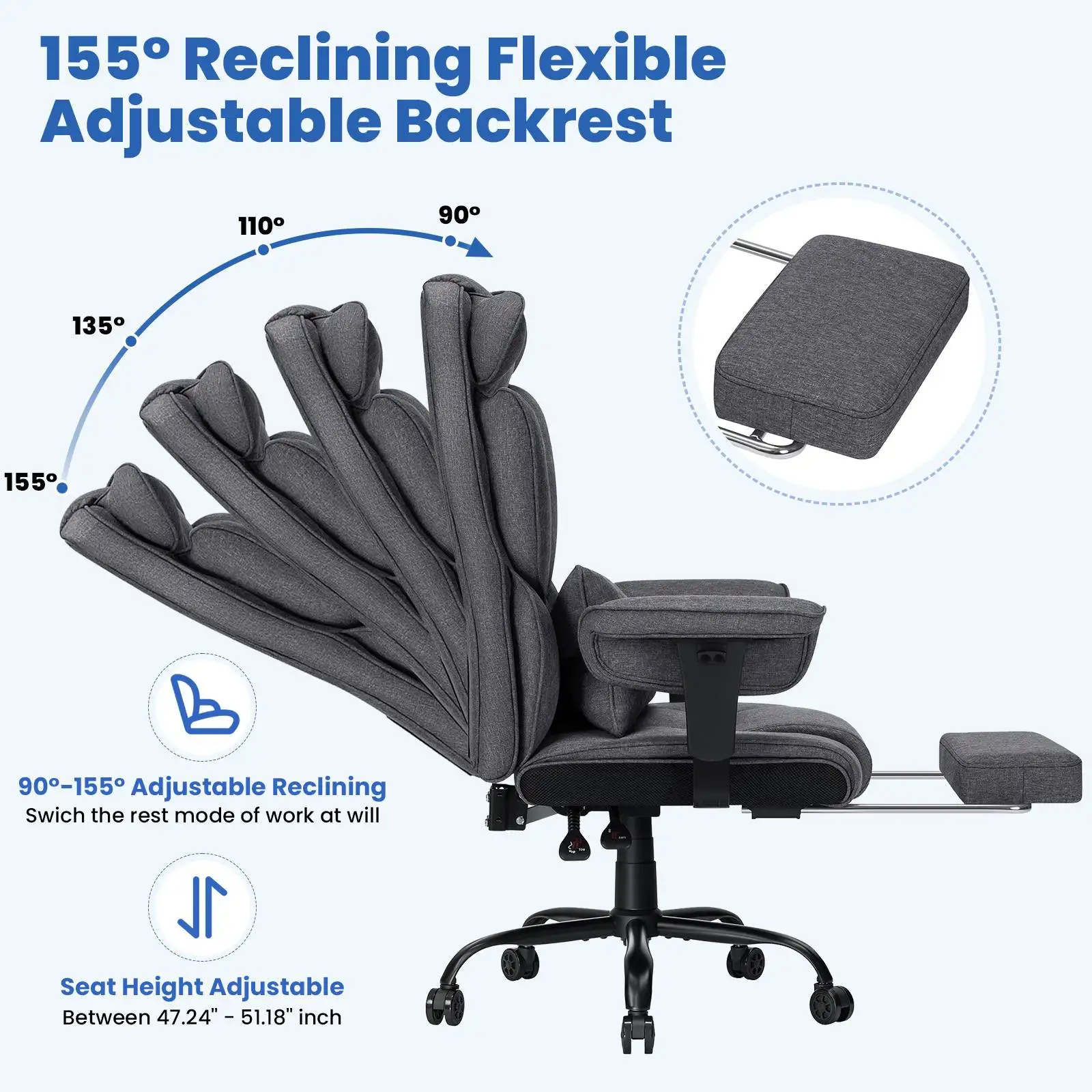 Big and Tall High Back Executive Task Chair Linen Fabric Breathable Keeping you cool Home Office Chairs