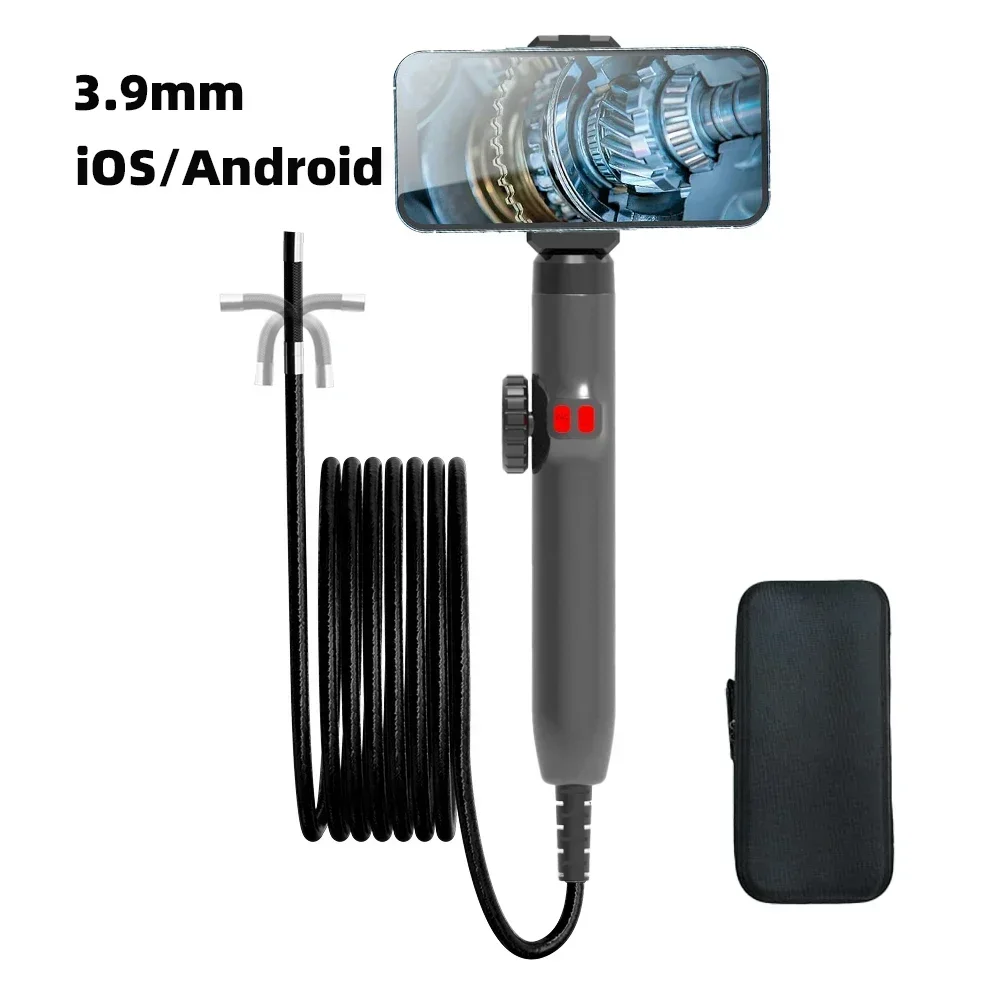 3,9 mm/6,2 mm/8,5 mm 360 °   Cámara endoscópica boroscopio articulada con luz, sonda impermeable, endoscopio con teléfono Android/iOS