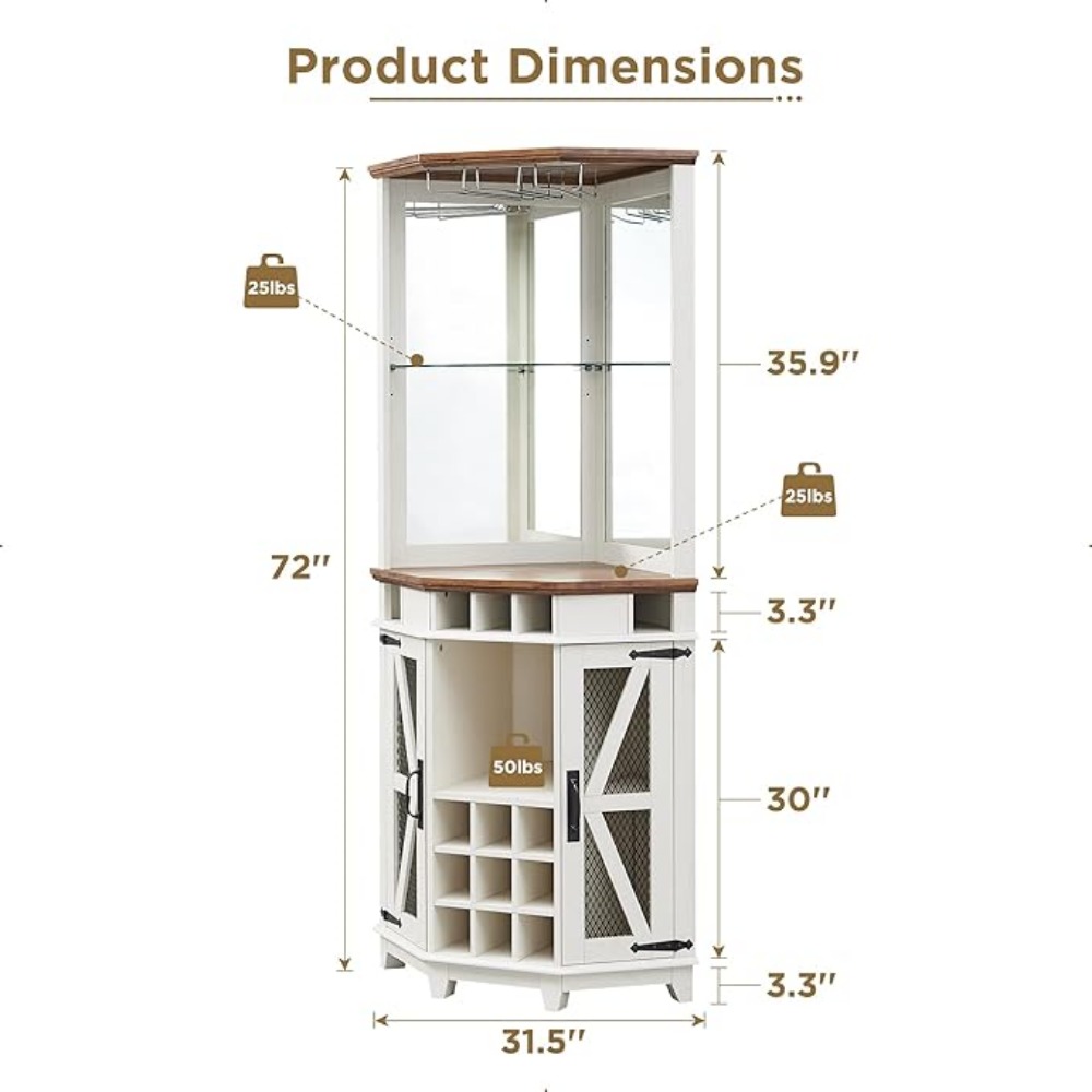 Bar Cabinet, Tall Liquor Cabinet Coffee Bar Cabinet for Home, Display Cabinet Hutch Corner Wine Rack Home Bar Furniture