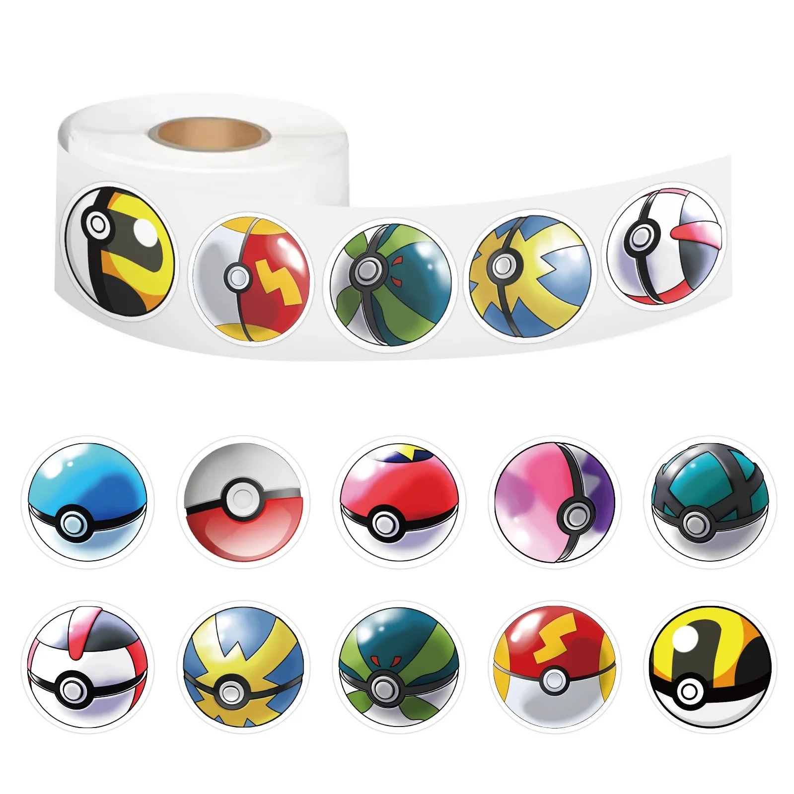 500 pezzi di animazione del fumetto Pokémon Poké palla rotolo adesivo nastro conto a mano adesivo sigillante decorativo fai da te tazza impermeabile giocattolo