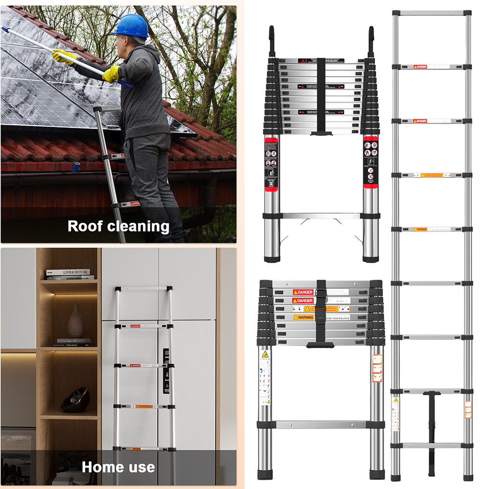 3.2m Telescopic Ladder Stainless Steel Convenient Extendable Folding Ladder,Easy To Carry, Suitable For Pulling Walls, Changing