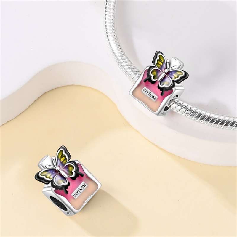 925 argent Sterling exquis rose fleur papillon couronne bouteille de parfum breloques perles ajustement Pandach Bracelets originaux bijoux à bricoler soi-même