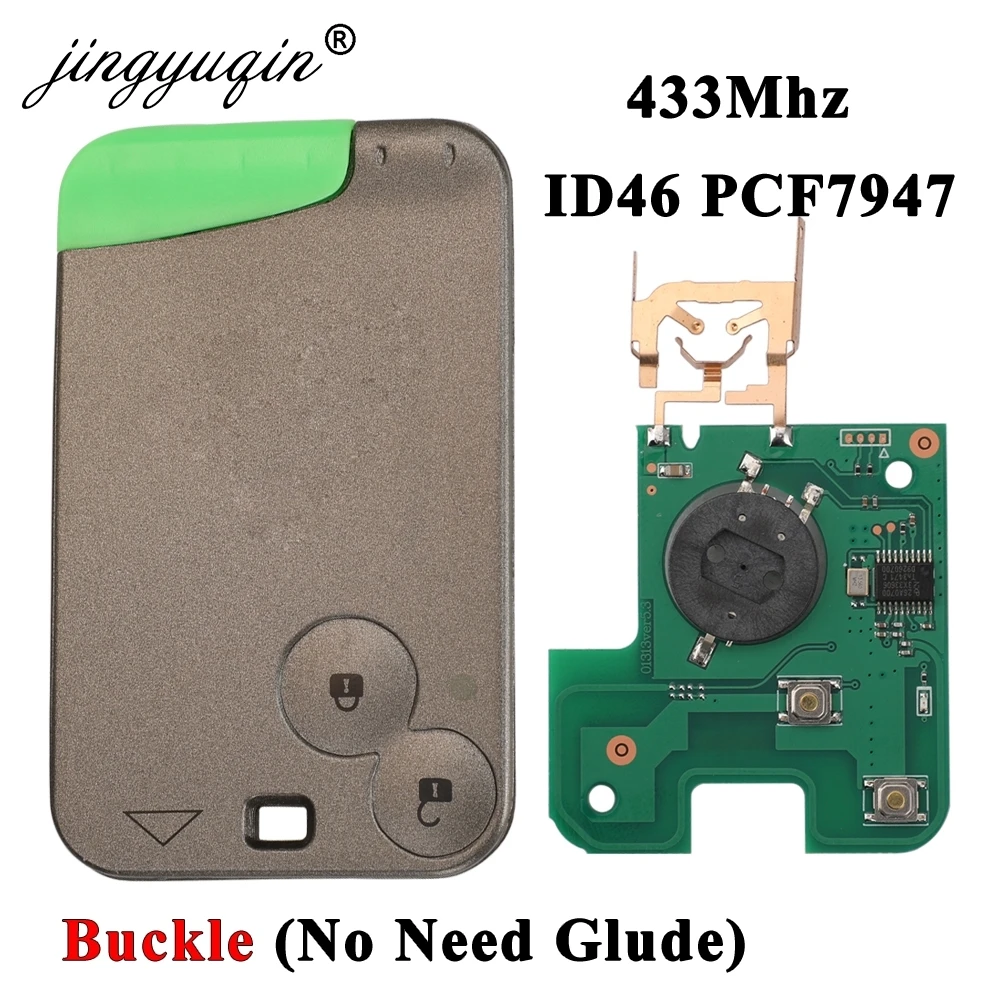 Jingyuqin-chave remota do carro do projeto da fivela para Renault, Laguna, Espace, Velsatis, 2001-2006, cartão inteligente do auto Fob, ID46, PCF7947, 433Mhz, 2BTN
