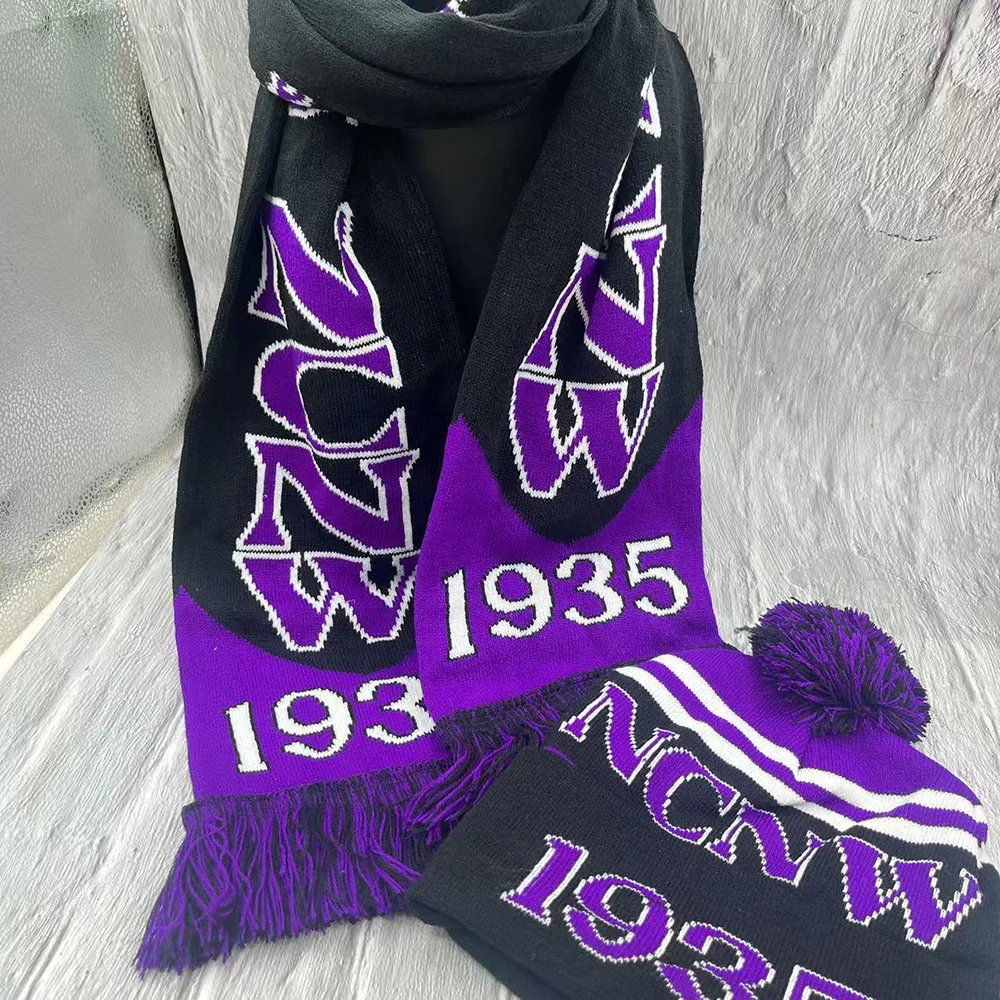 NCNW Sorority Letters 1935 Purple Black Knit Scarf Hat Set