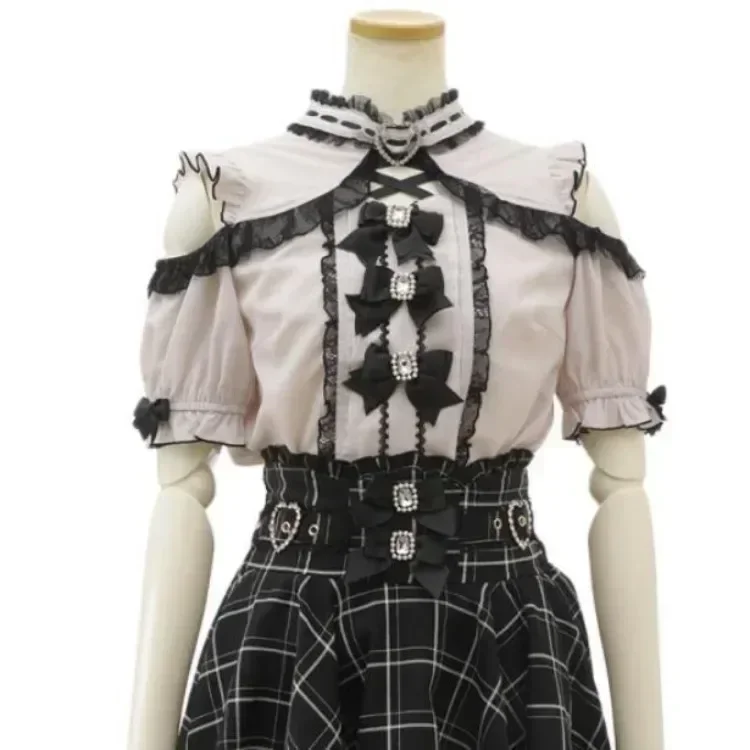 Blusas De Mujer 日本のかわいいブラウス中空アウトオフショルダーレースパッチワークシャツ Y2k 美的弓女性 JK