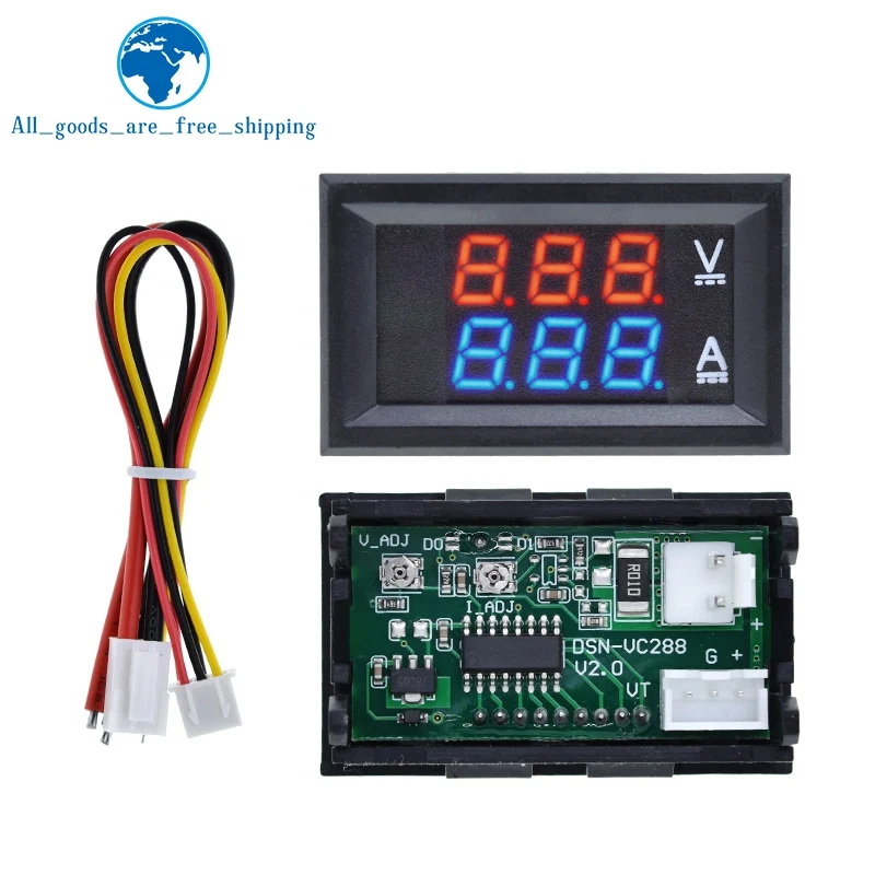 1/5 Uds DC 0-100V 10A voltímetro Digital amperímetro pantalla Dual Detector de voltaje medidor de corriente Panel Amp Volt 0,28 "LED rojo azul