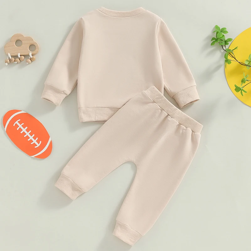 2024-05-22 Lioraitiin Toddler Pants Set Football Print Long Sleeve Round Neck Sweatshirt Drawstring Pockets Long Pants Outfits