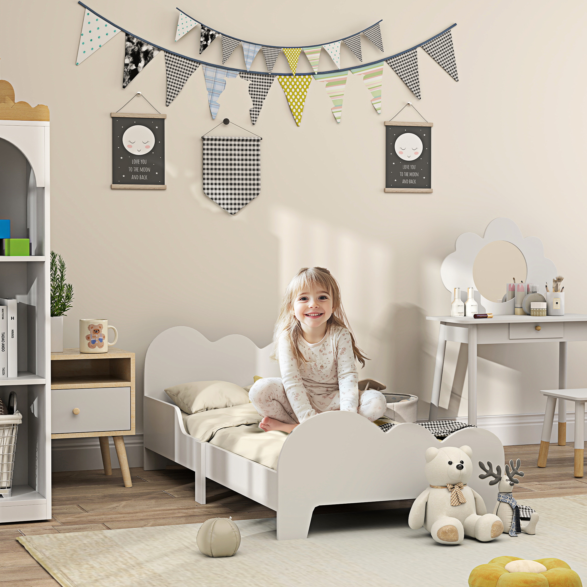 AIYAPLAY Cama para Niños de +3 Años 140x70 cm con Barandilla Carga 80 kg Blanco