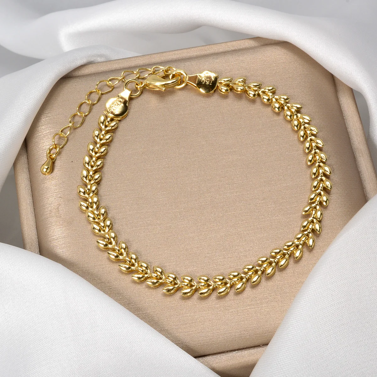 Rantai salib gelang berlapis emas 750 Italia 8in 18K, Aksesori rantai gandum hadiah perhiasan untuk wanita mode baru