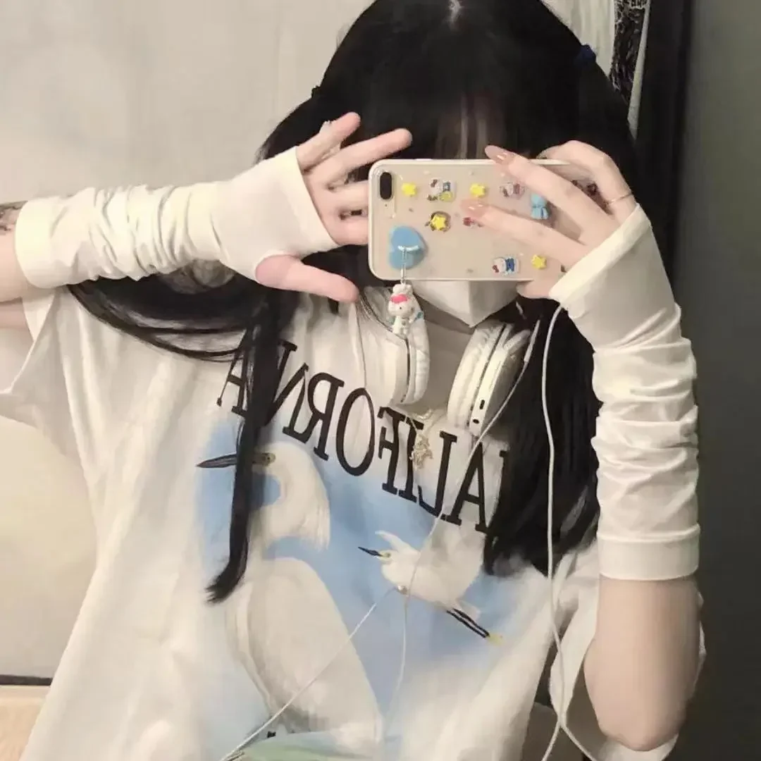 Y2k ゴスロリアニメ薄型固体手袋 JK かわいいガールミトンオーバースリーブ男性女性ファッション日焼け止めカフ指なしアームウォーマー